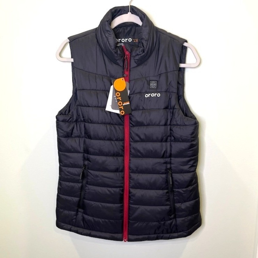 Ororo Heated Puffer Vest Black Red Zipper Womens Medium NWT with Battery Pack